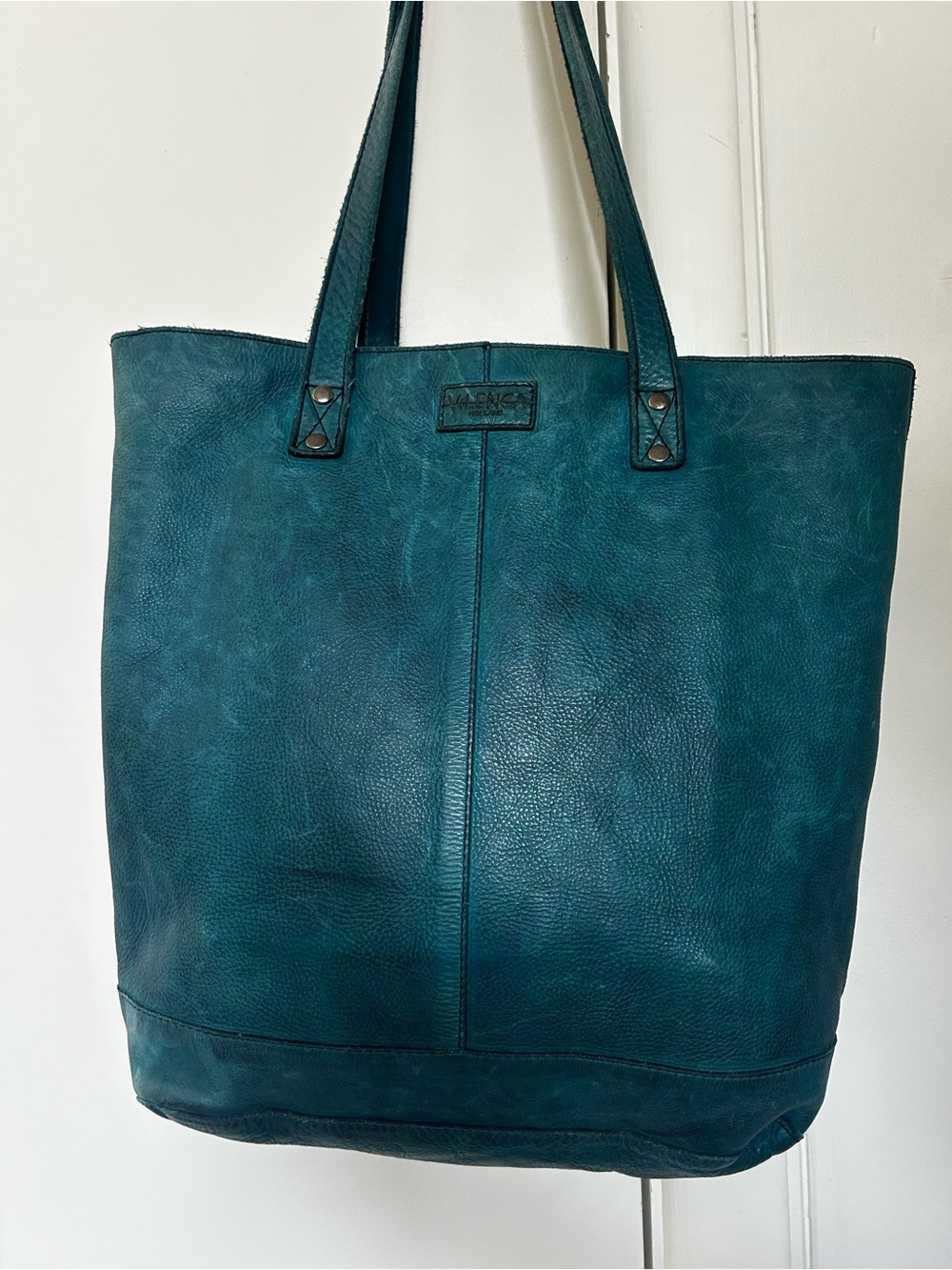 Teal Leather Valencia Holland Woven-Pocket Tote Bag - Picture 4 of 5